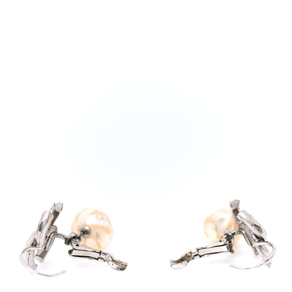 Chanel Pearl Crystal CC Drop Earrings Silver 3 of 5