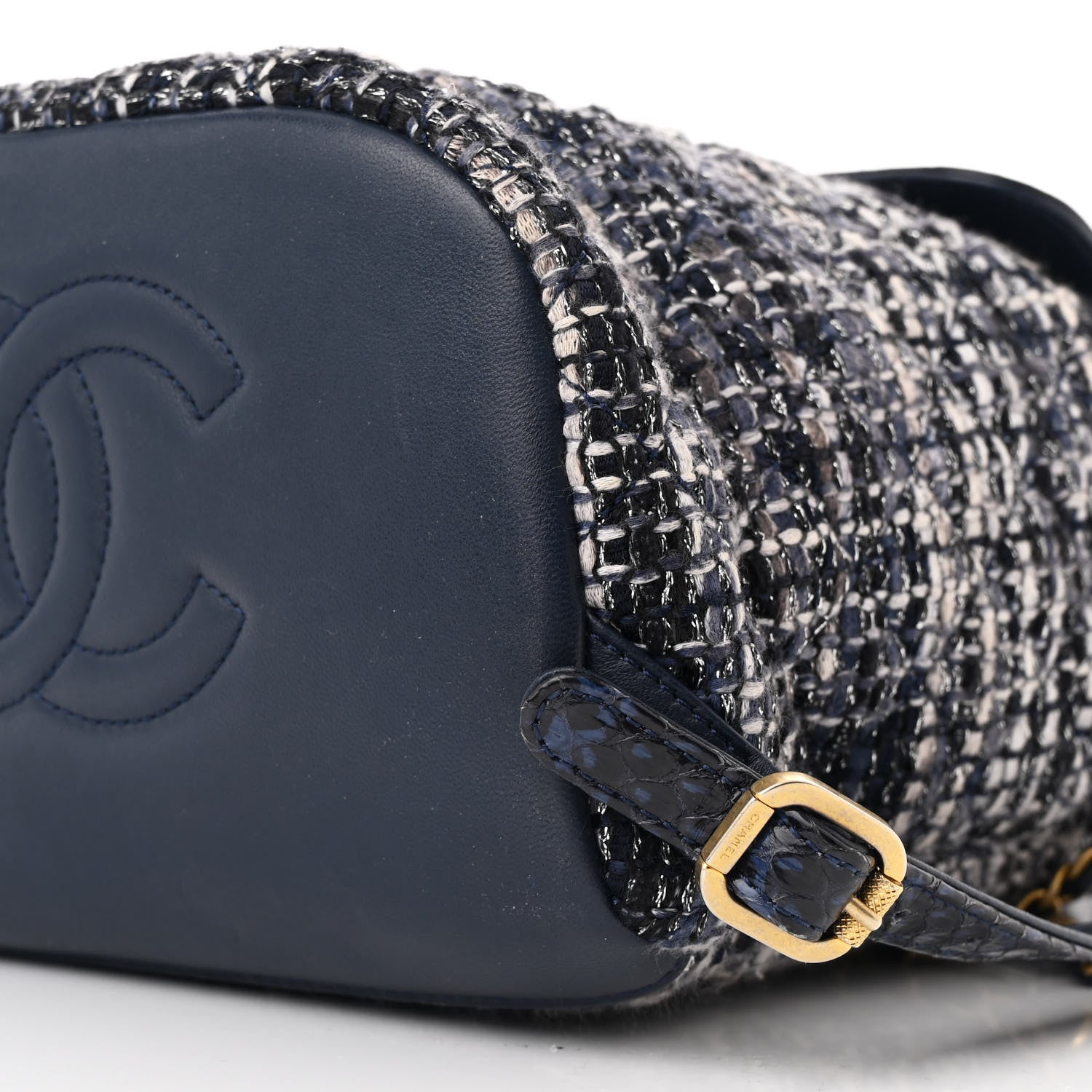 Chanel Tweed Snakeskin Quilted Filigree Backpack Dark Navy 10 of 10