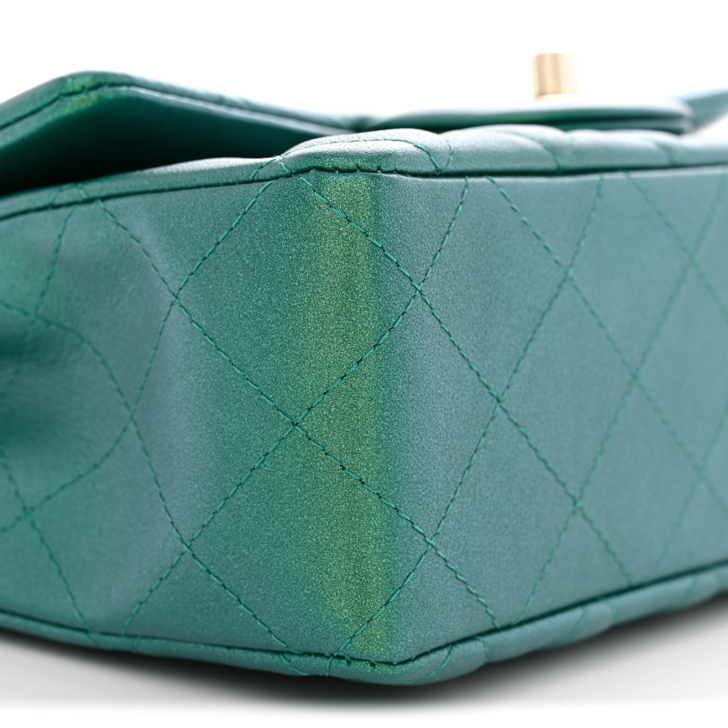 Iridescent Lambskin Quilted Mini Rectangular Flap Green