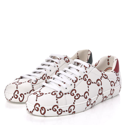 Gucci Calfskin GucciGhost Print Mens Ace Sneakers 7 White Hibiscus Red 3 of 11