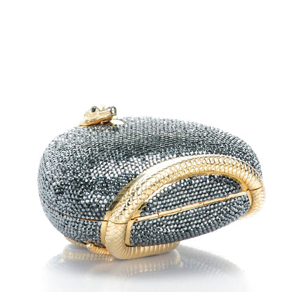 Judith Leiber Swarovski Crystal Snake Minaudiere Box Clutch Gold Black 4 of 7