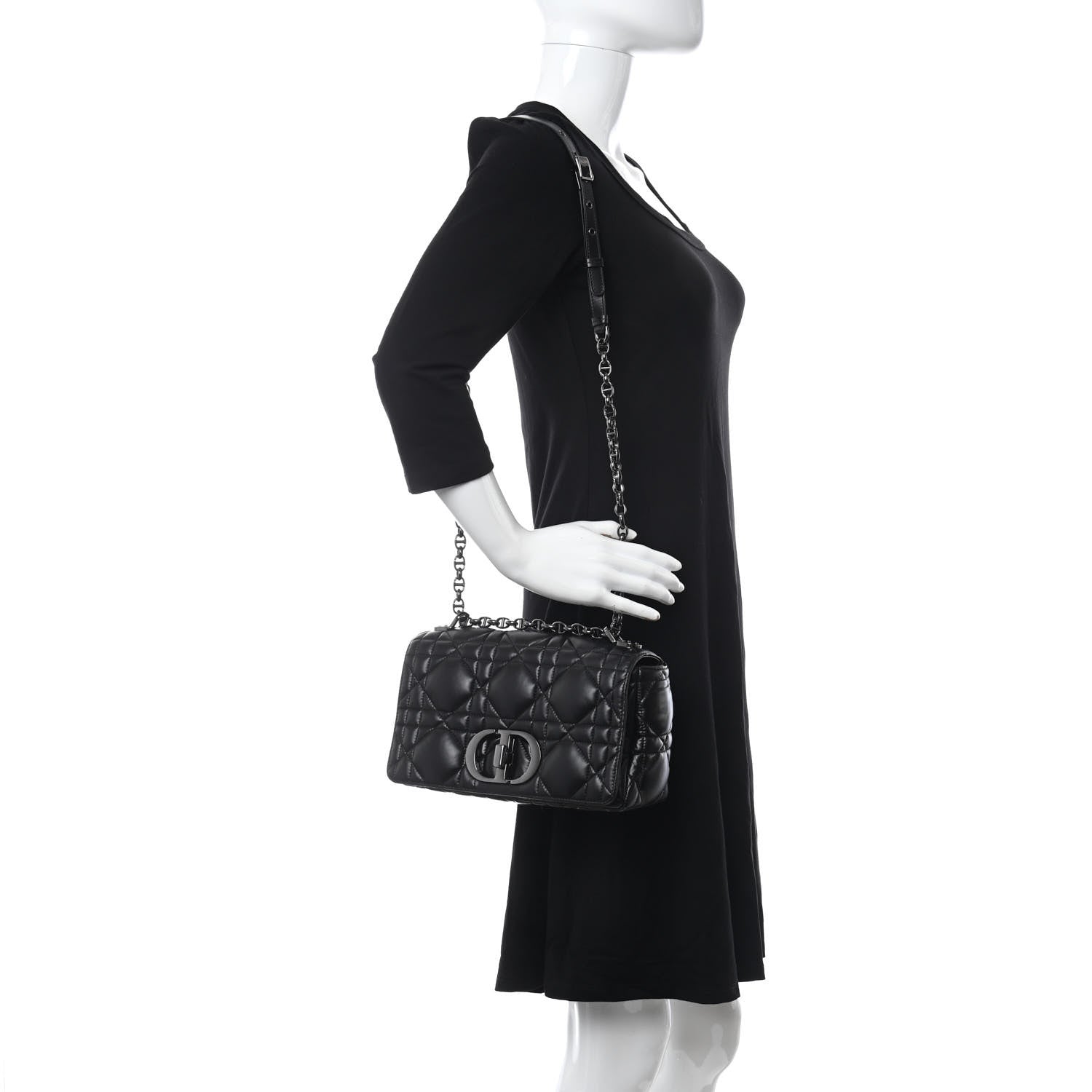 Christian Dior Calfskin Macrocannage Medium Caro Bag Black 2 of 10