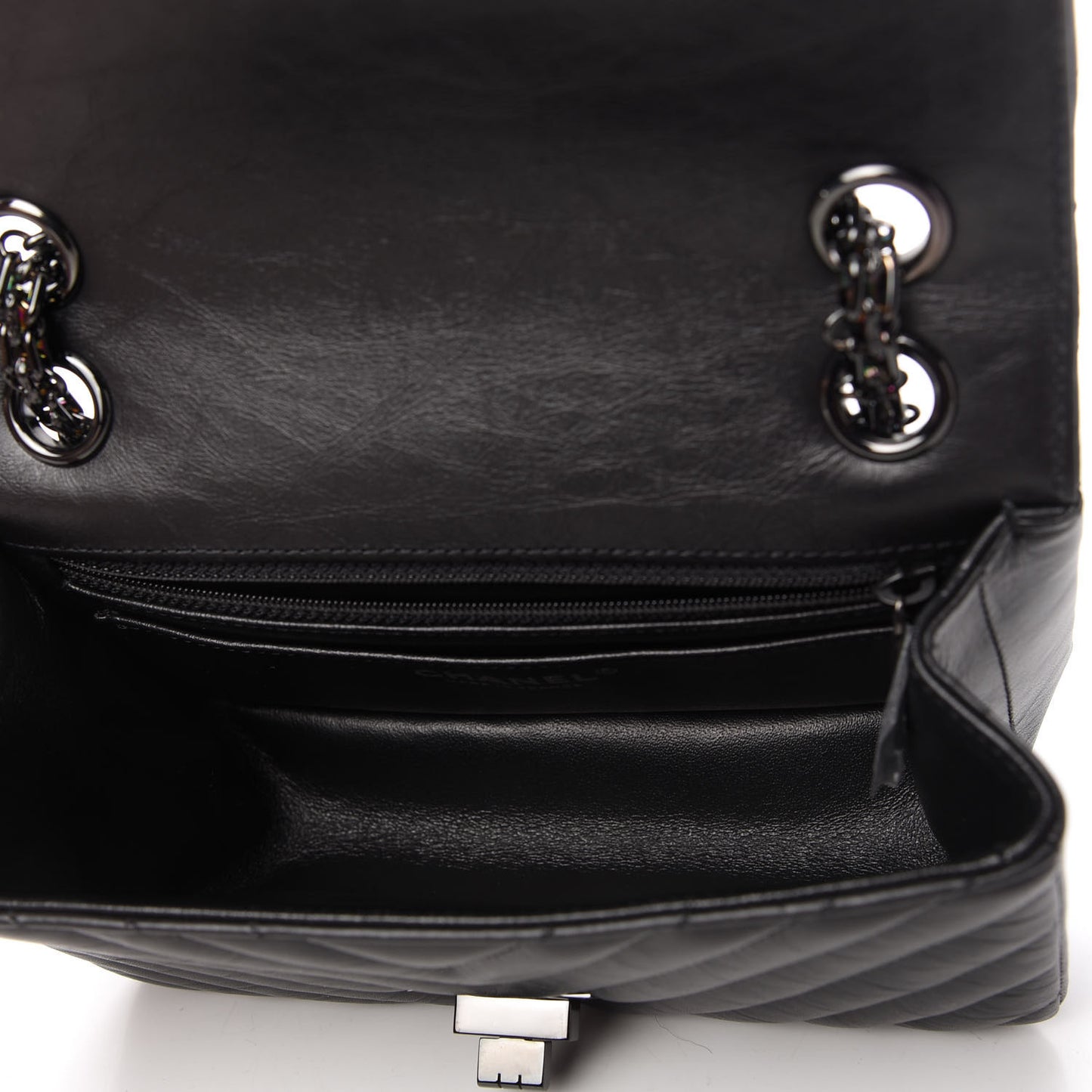 Aged Calfskin Chevron Quilted 2.55 Reissue Mini Flap So Black