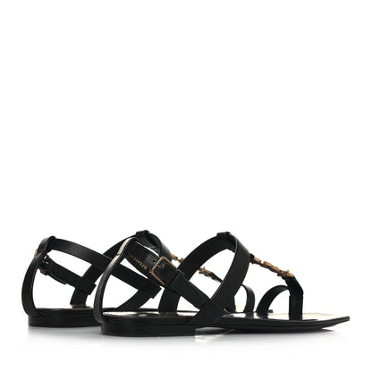Saint Laurent Patent Calfskin Cassandra Monogram Sandals 38 Black 3 of 9