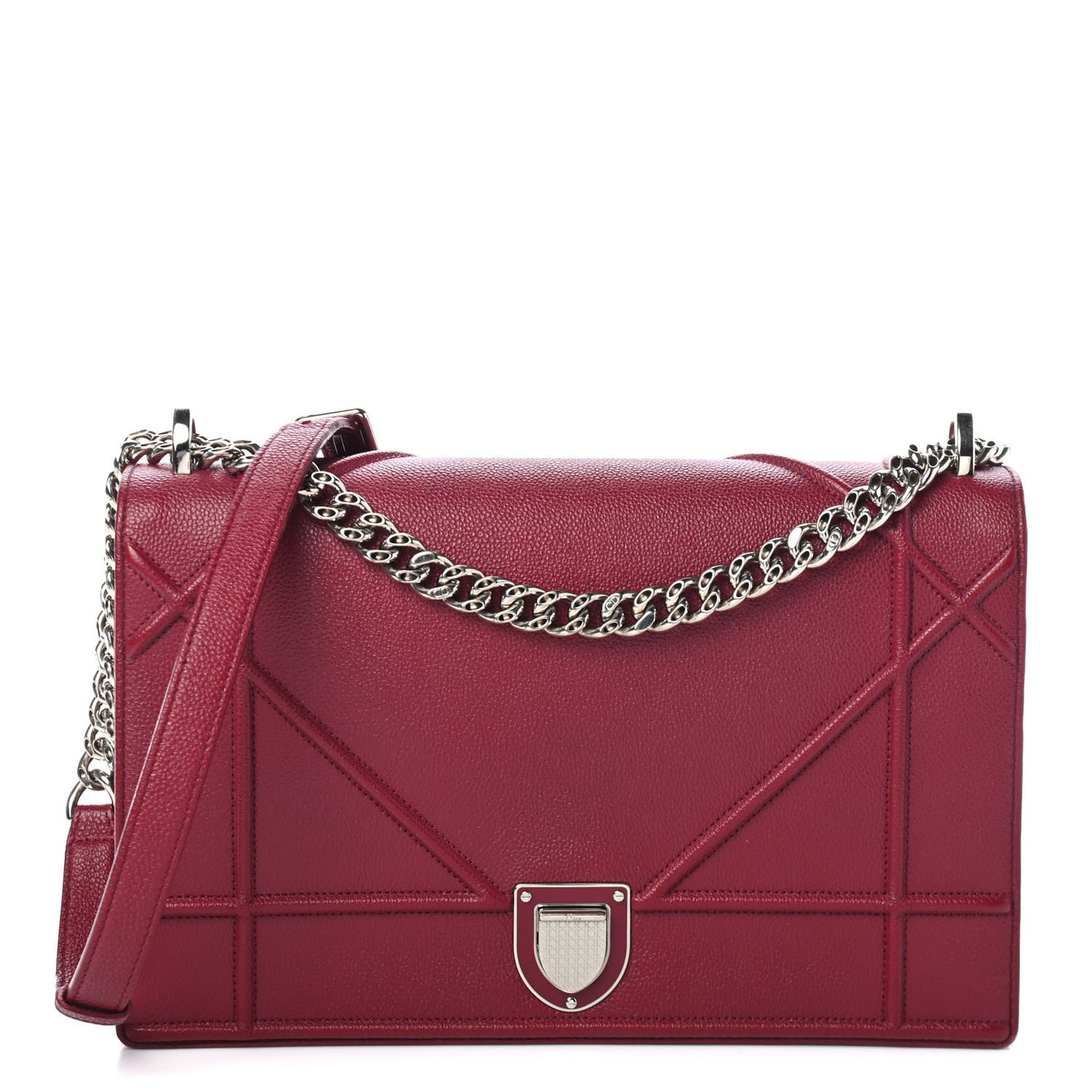 Grained Calfskin Large Diorama Flap Bag Burgundy