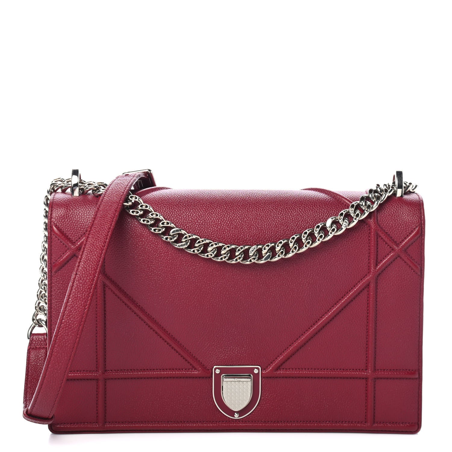 Christian Dior Grained Calfskin Large Diorama Flap Bag Burgundy 1 of 4
