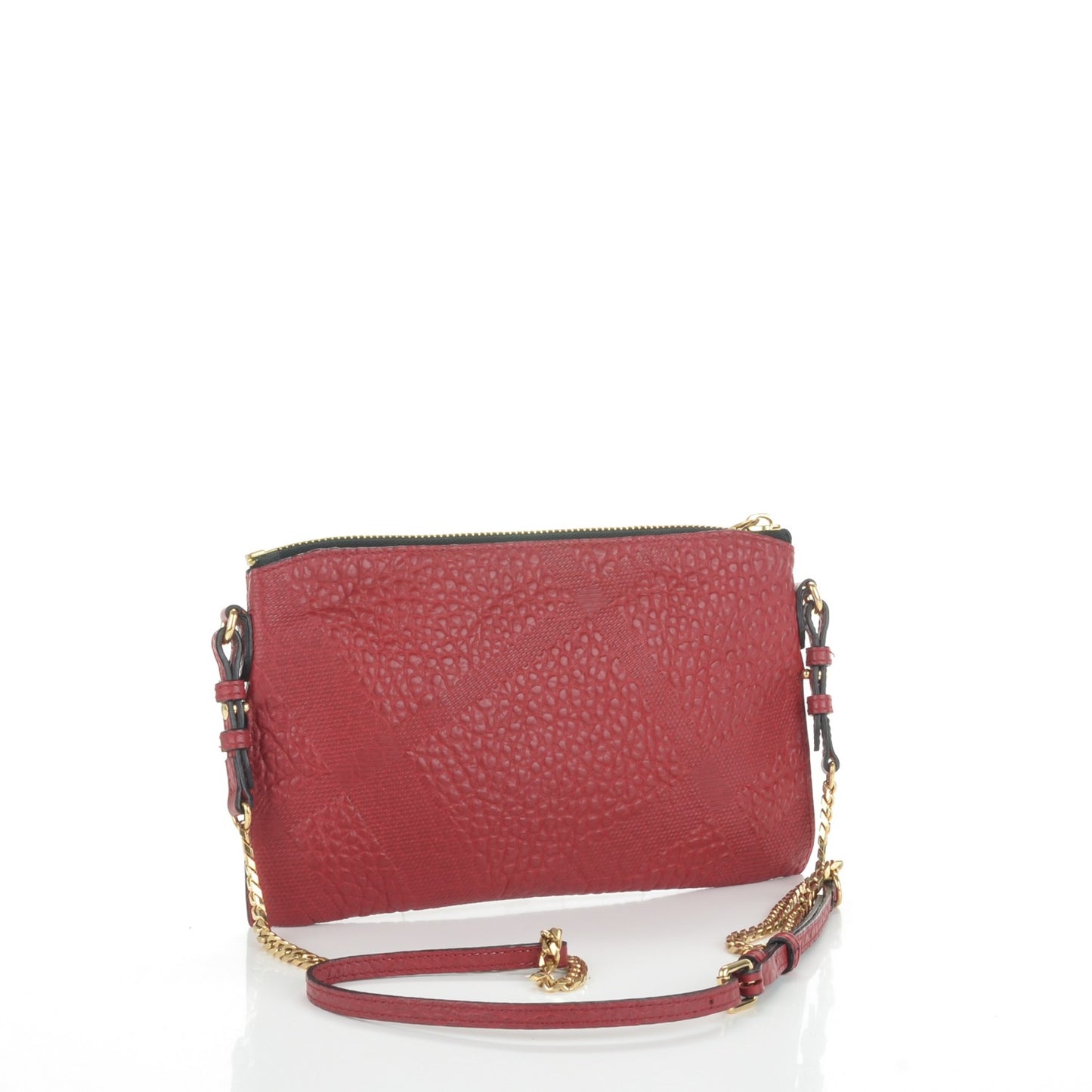 Signature Grain Calfskin Check Embossed Peyton Crossbody Clutch Bag Military Red