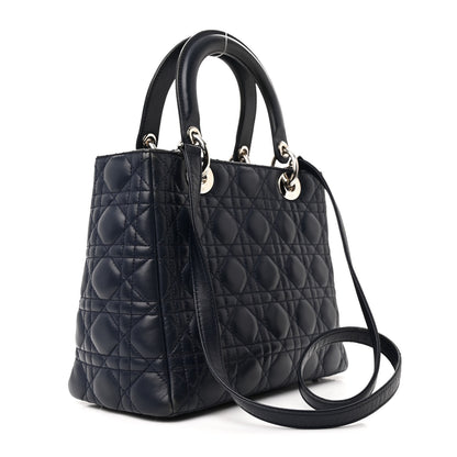 Christian Dior Lambskin Cannage Medium Lady Dior Navy Blue 3 of 13