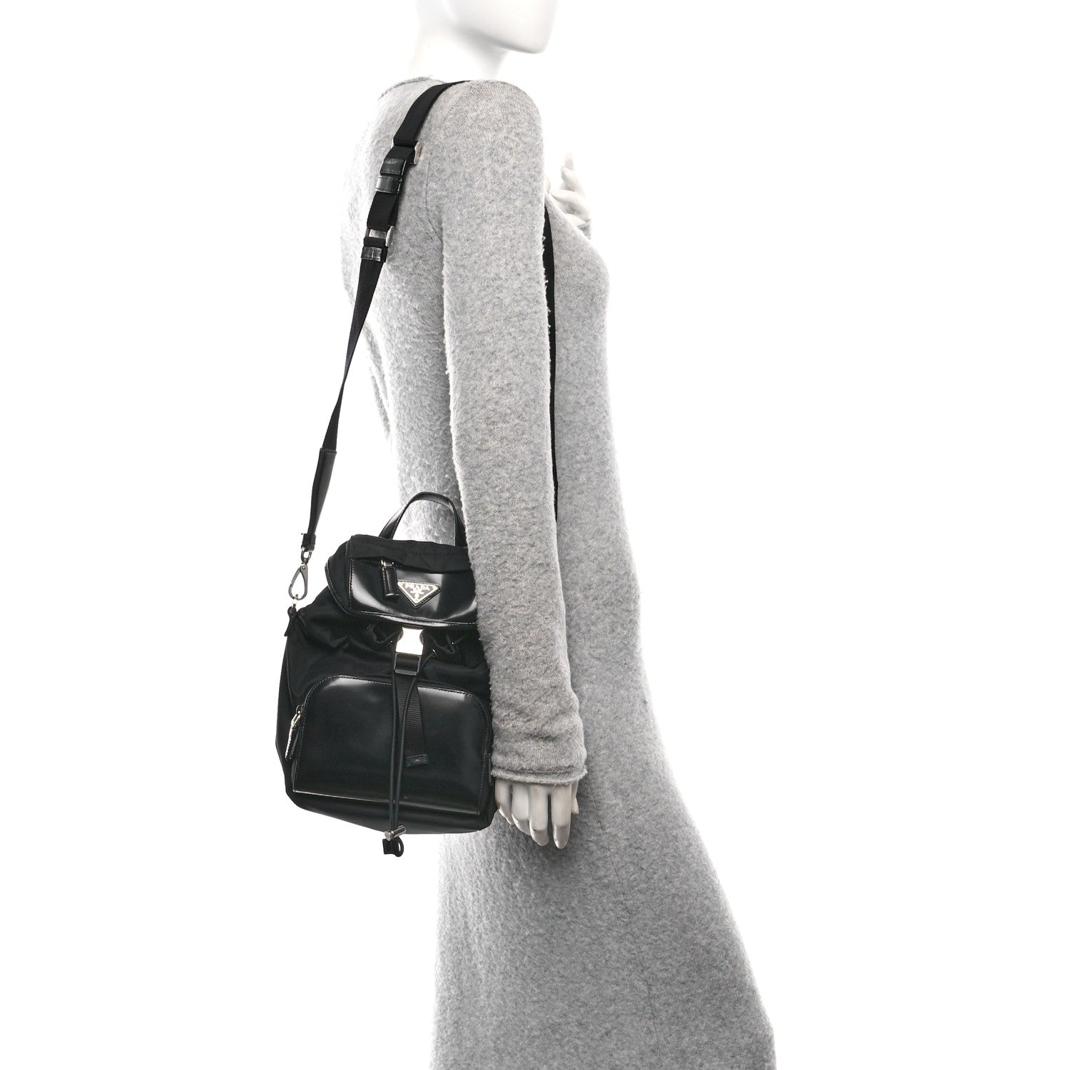 Prada Nylon Brushed Calfskin Mini Sling Backpack  Black 2 of 10