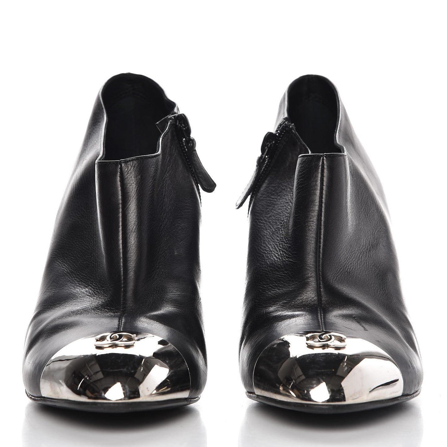 Calfskin CC Cap Toe Ankle Boots 40 Black Silver