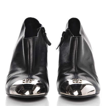 Chanel Calfskin CC Cap Toe Ankle Boots 40 Black Silver 2 of 10