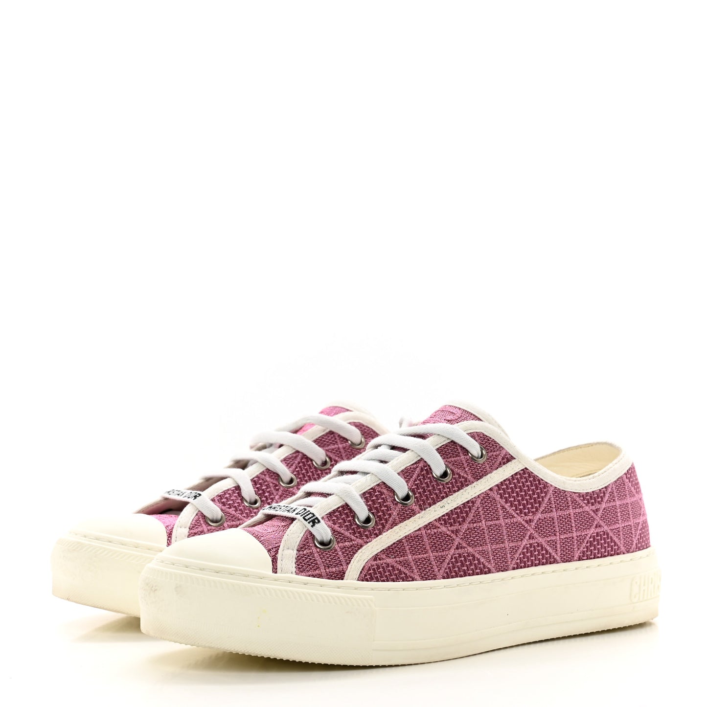 Laminated Canvas Cannage Embroidered Womens Walk'N'Dior Low Top Sneakers 38 Metal Rose