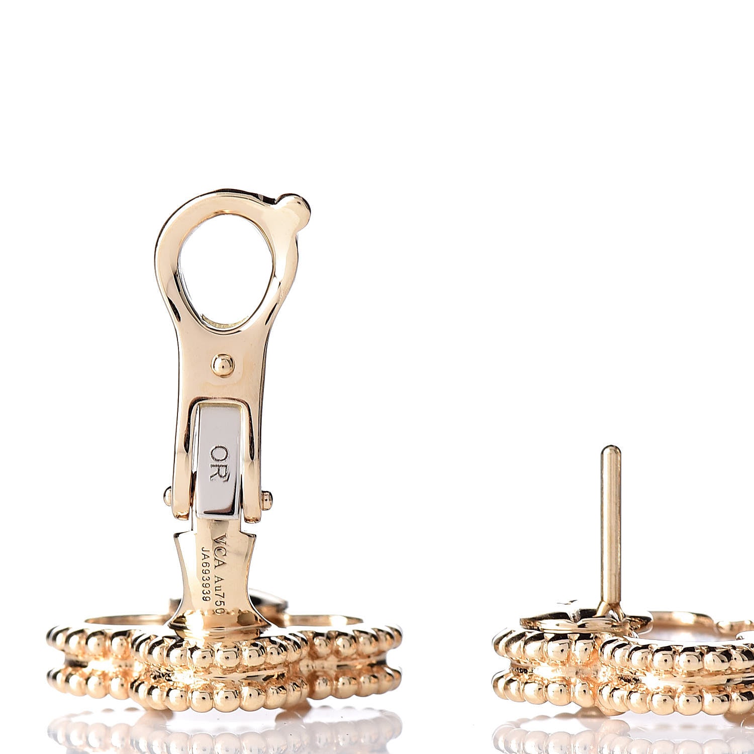 Van Cleef & Arpels 18K Yellow Gold Mother of Pearl Vintage Alhambra Earrings 4 of 5