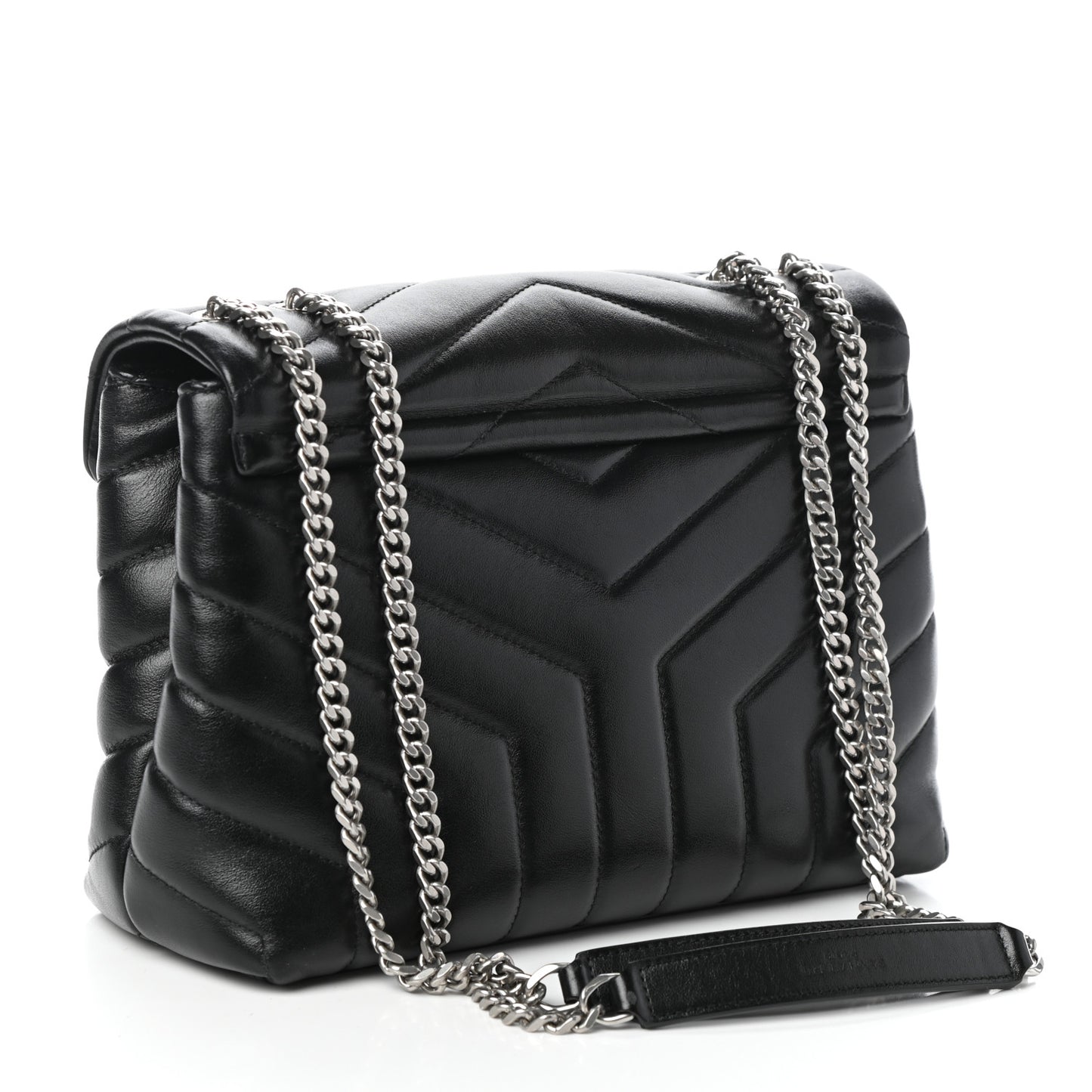 Calfskin Y Quilted Monogram Small Loulou Chain Satchel Black