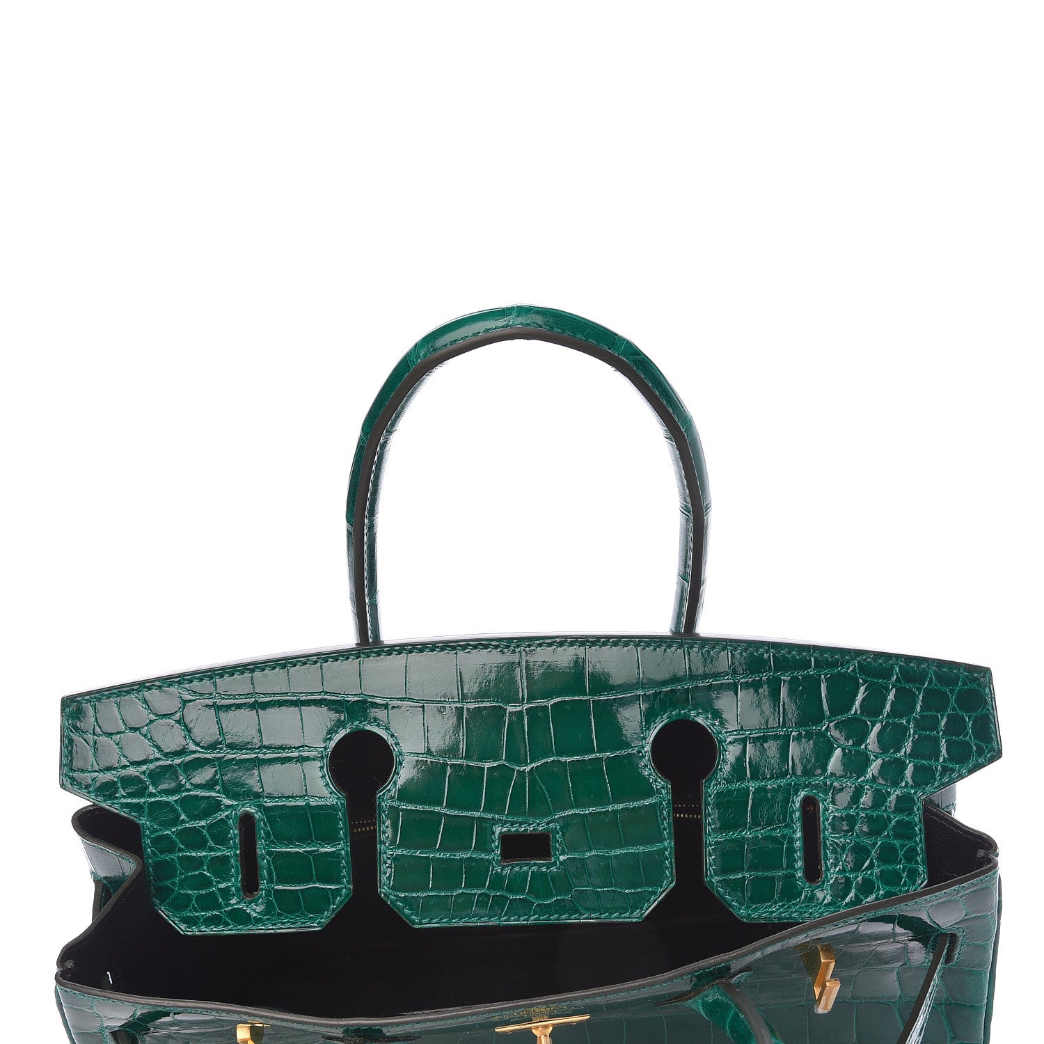 Hermes Shiny Niloticus Crocodile Horseshoe Birkin 30 Vert Emeraude Black 15 of 38