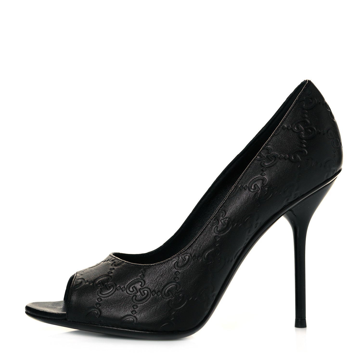 Gucci Guccissima GG Peep Toe Heels 38.5 Black 1 of 8