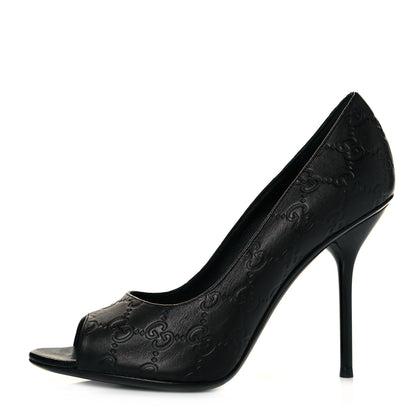 Gucci Guccissima GG Peep Toe Heels 38.5 Black 1 of 8