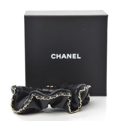 Chanel Lambskin Chain CC Hair Scrunchie Black Gold 5 of 5