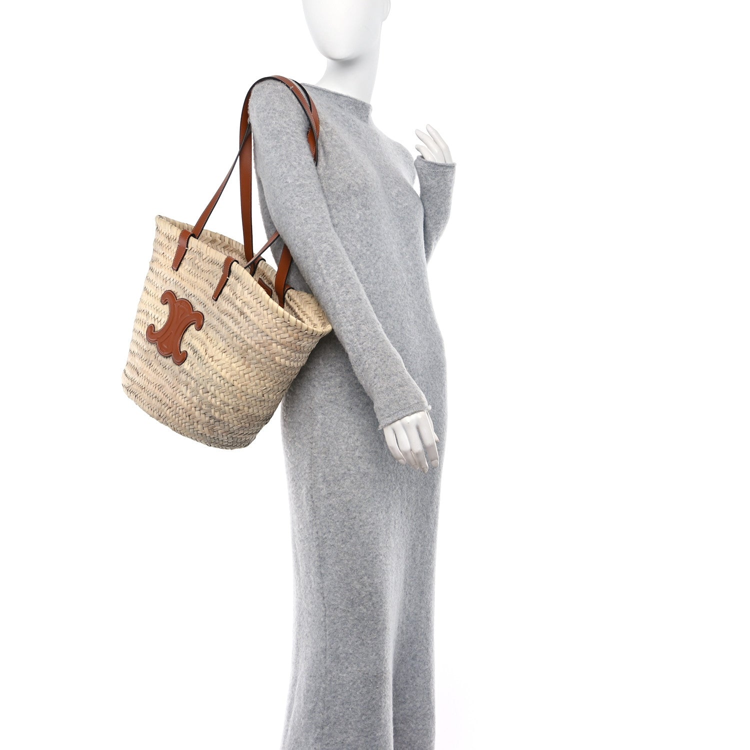Celine Raffia Calfskin Triomphe Large Panier Tan 2 of 11