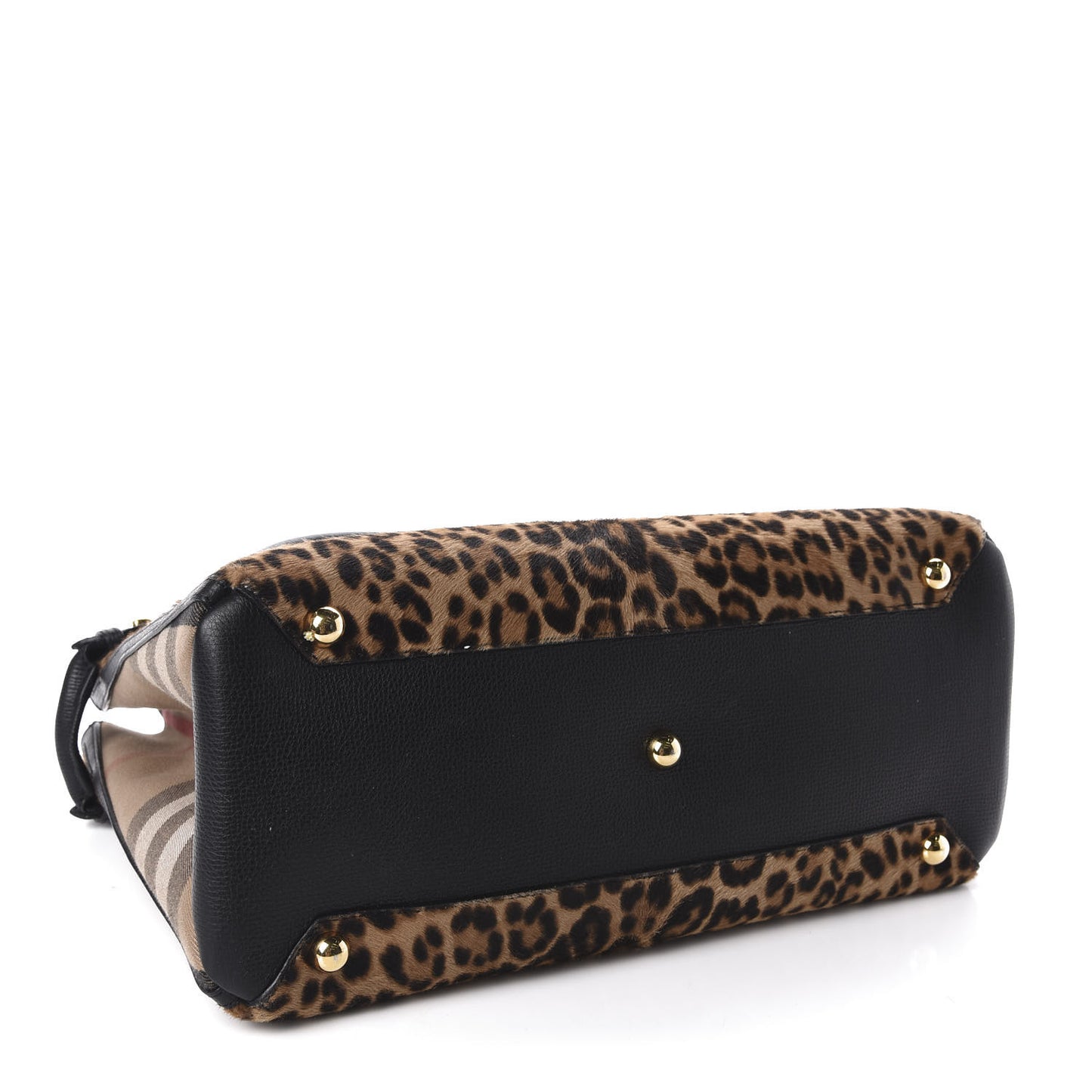 Calf Hair Leopard Print House Check Medium Banner Tote Black