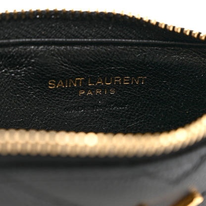 Saint Laurent Grain De Poudre Matelasse Chevron Monogram Fragments Zippered Card Case Black 6 of 7