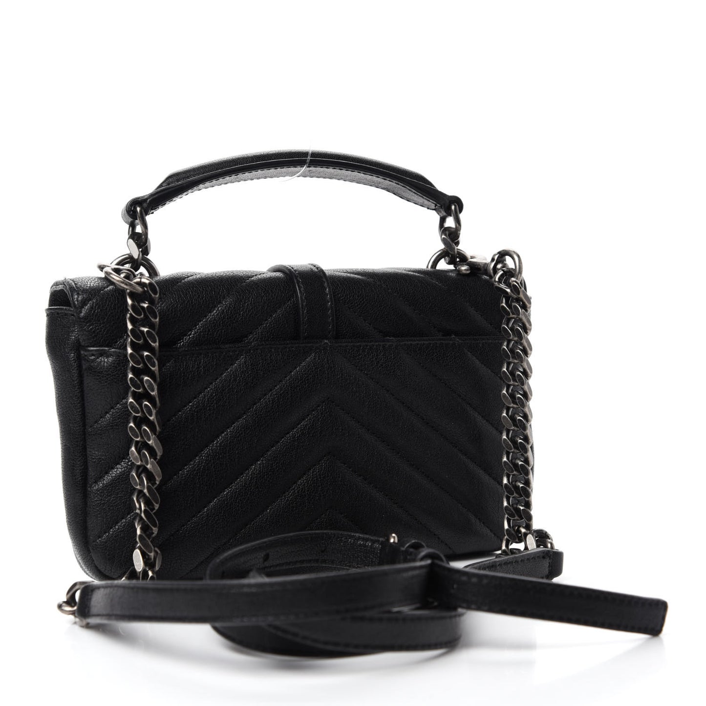 Sheepskin Matelasse Chevron Monogram College Chain Wallet Black