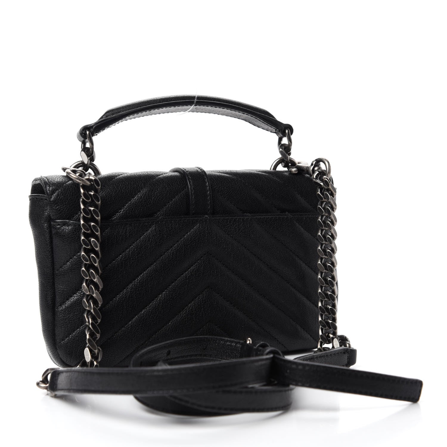 Saint Laurent Sheepskin Matelasse Chevron Monogram College Chain Wallet Black 3 of 13