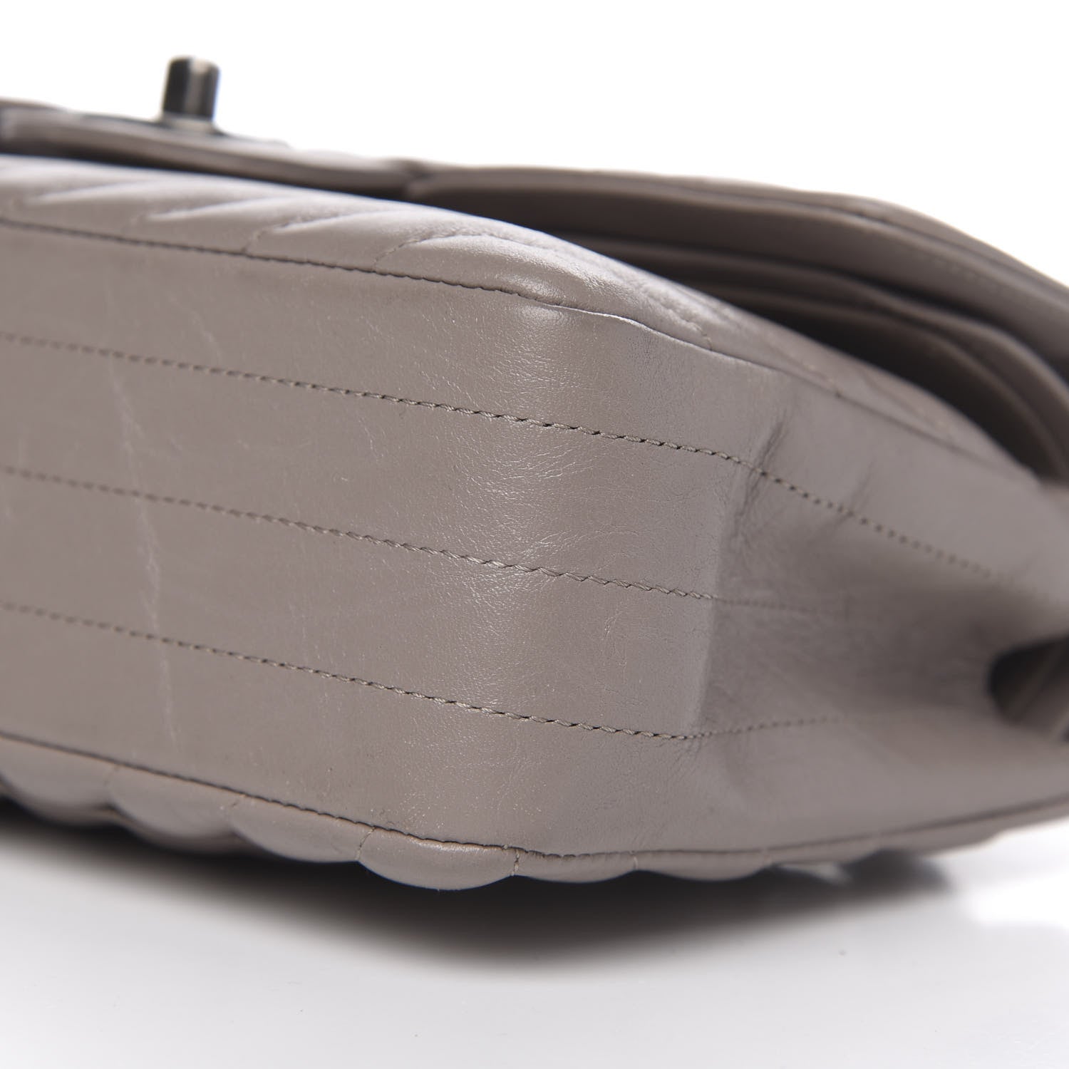 Chanel Aged Calfskin Chevron Quilted Small Double Flap Grey 9 of 10