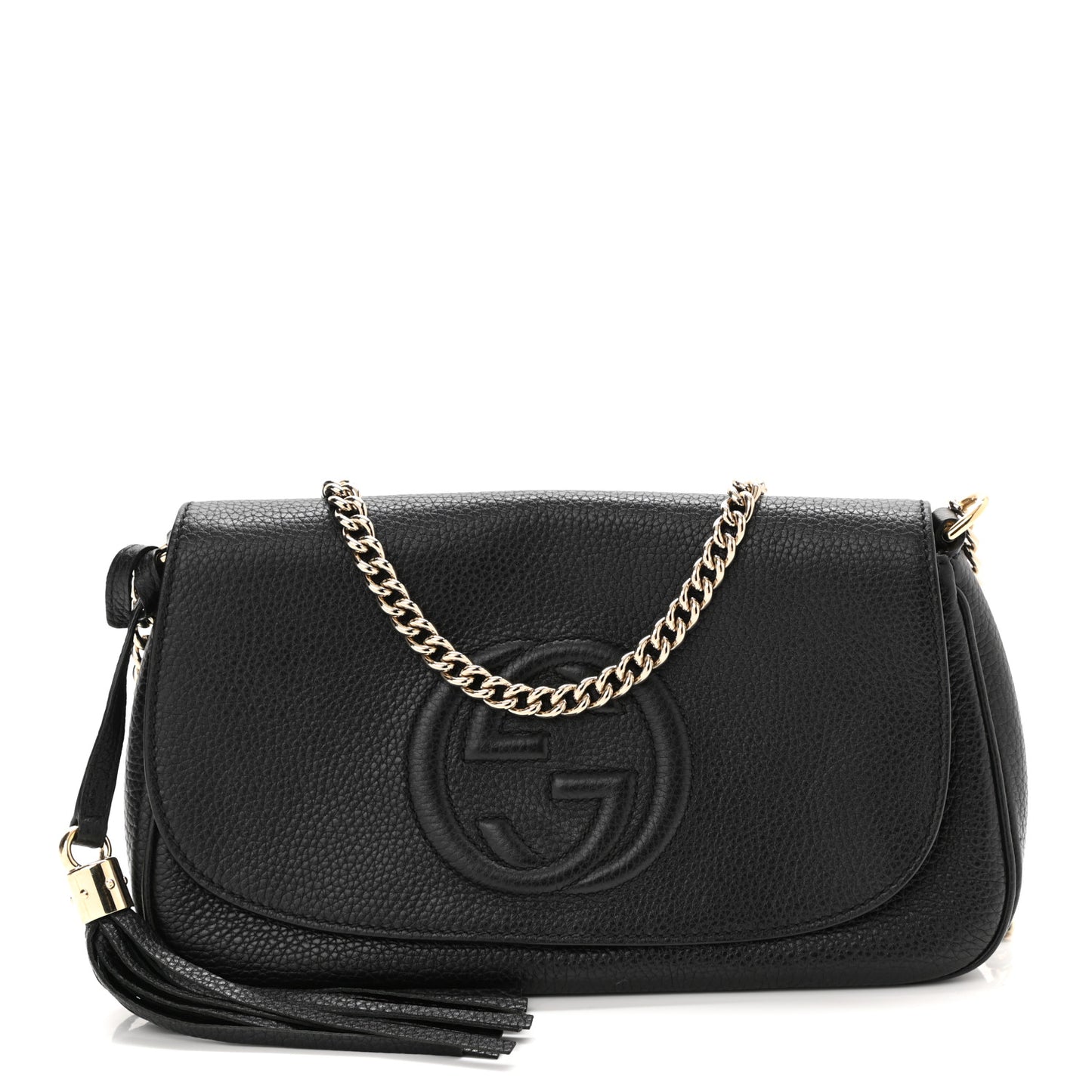 Pebbled Calfskin Medium Soho Flap Crossbody Black