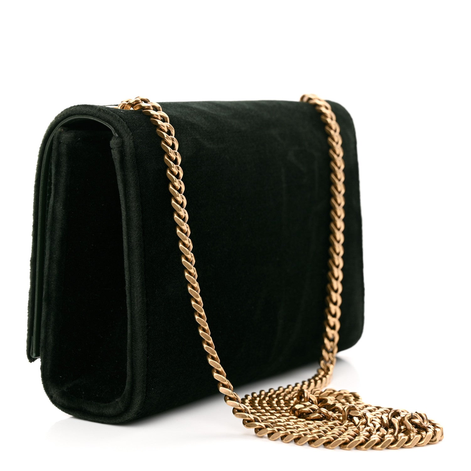 Saint Laurent Velvet Small Classic Monogram Kate Tassel Satchel Dark Green 3 of 10
