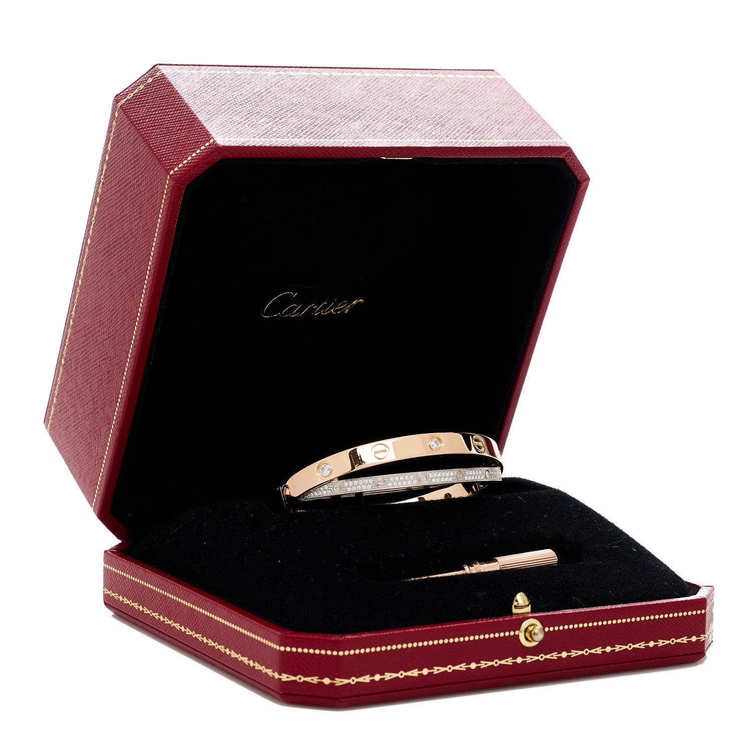Cartier 18K Pink White Gold Diamond Double LOVE Paved Bracelet 16 7 of 7