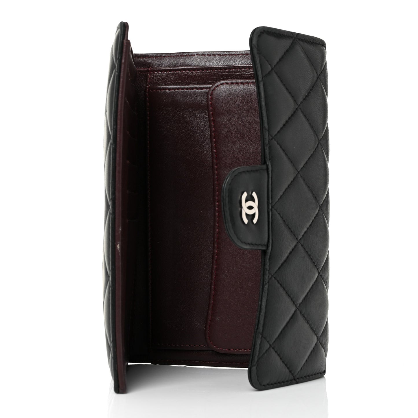 Lambskin Quilted Large Flap Wallet Black