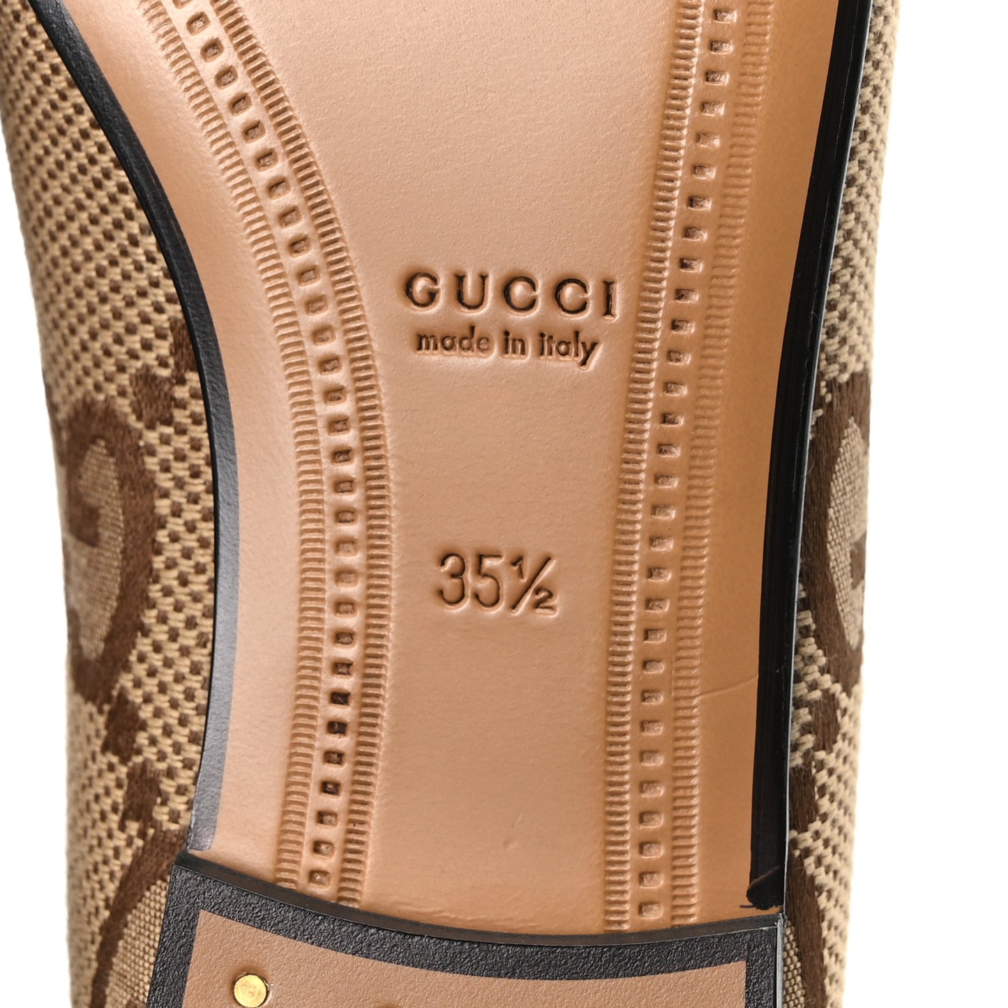 Monogram Jumbo GG Malaga Kid Horsebit Womens Jordaan Loafers 35.5 Beige Ebony New Acero