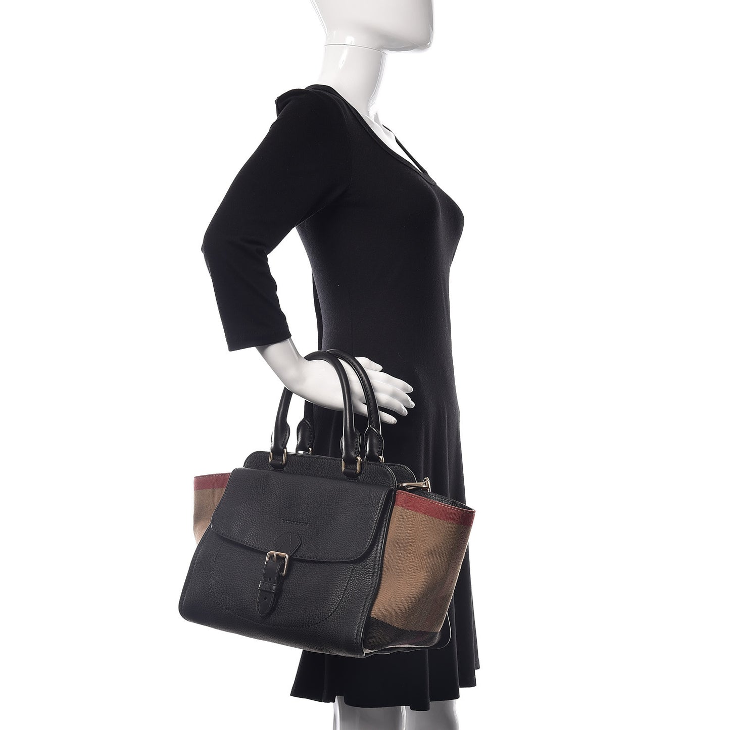 Canvas Mega Check Grained Calfskin Medium Harcourt Satchel Black