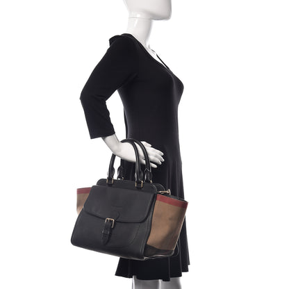 Burberry Canvas Mega Check Grained Calfskin Medium Harcourt Satchel Black 2 of 11