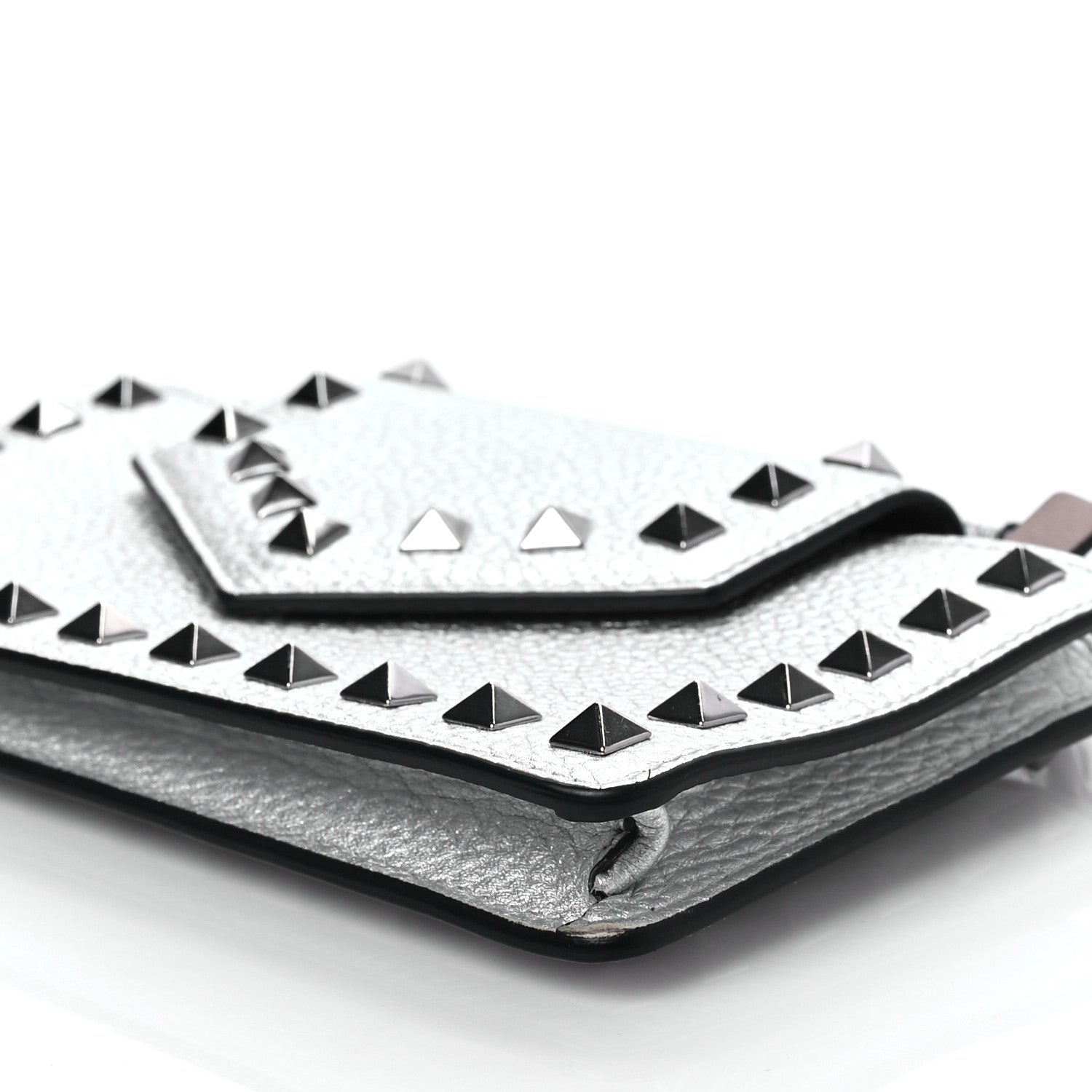 Valentino Garavani Metallic Pebbled Calfskin Rockstud Phone Case With Chain Silver 6 of 8