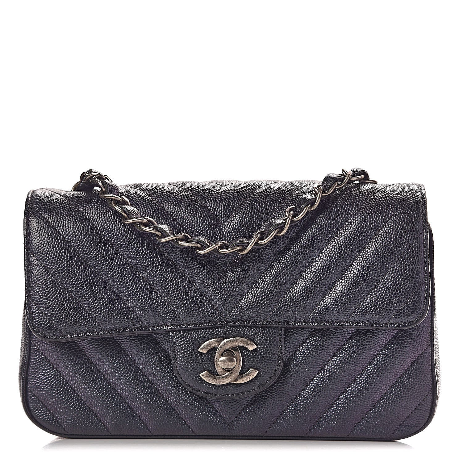 Chanel Iridescent Caviar Chevron Quilted Mini Rectangular Flap Black 1 of 14