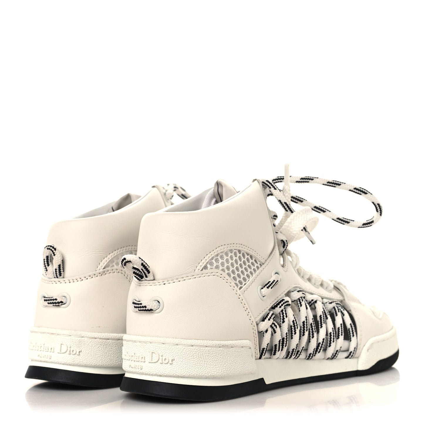 Calfskin Mesh Cutout High Top Sneakers 35 Black White