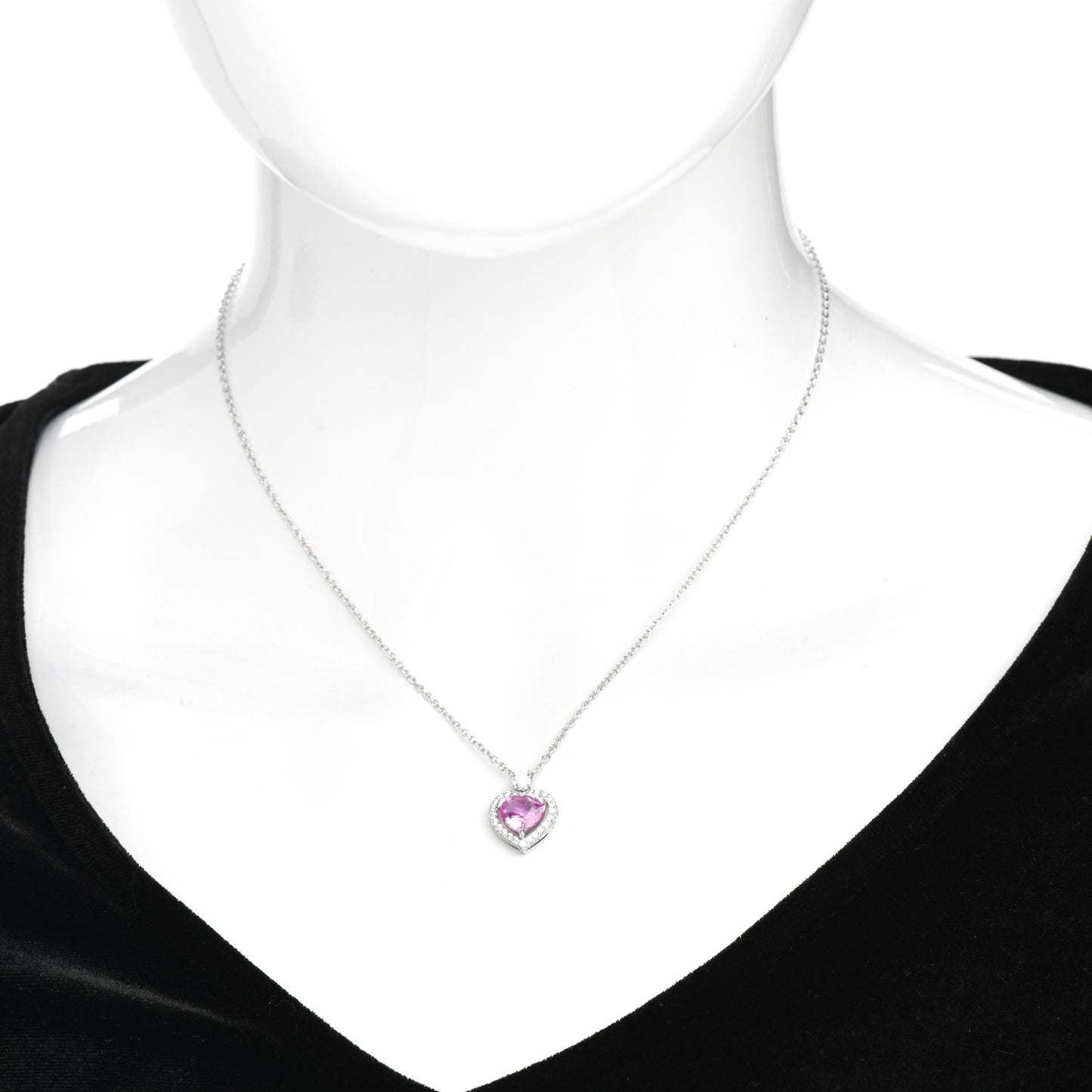 18K White Gold Diamond Pink Sapphire Constellation Heart Pendant Necklace