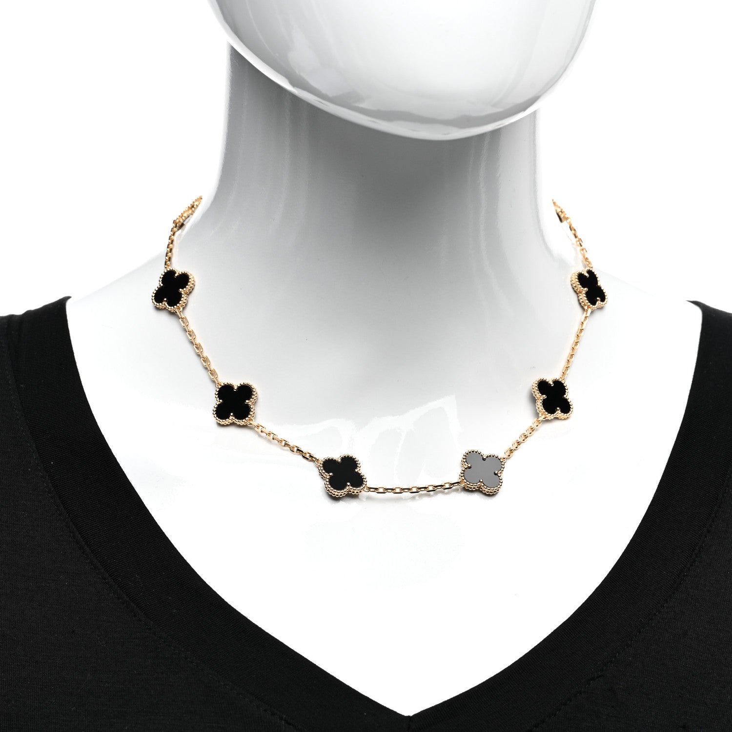 Van Cleef & Arpels 18K Yellow Gold Black Onyx 10 Motifs Vintage Alhambra Necklace 2 of 4