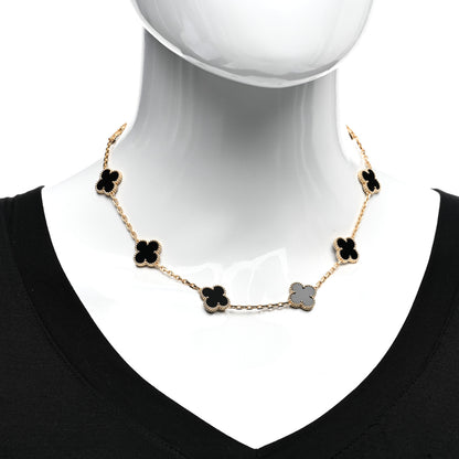 Van Cleef & Arpels 18K Yellow Gold Black Onyx 10 Motifs Vintage Alhambra Necklace 2 of 4