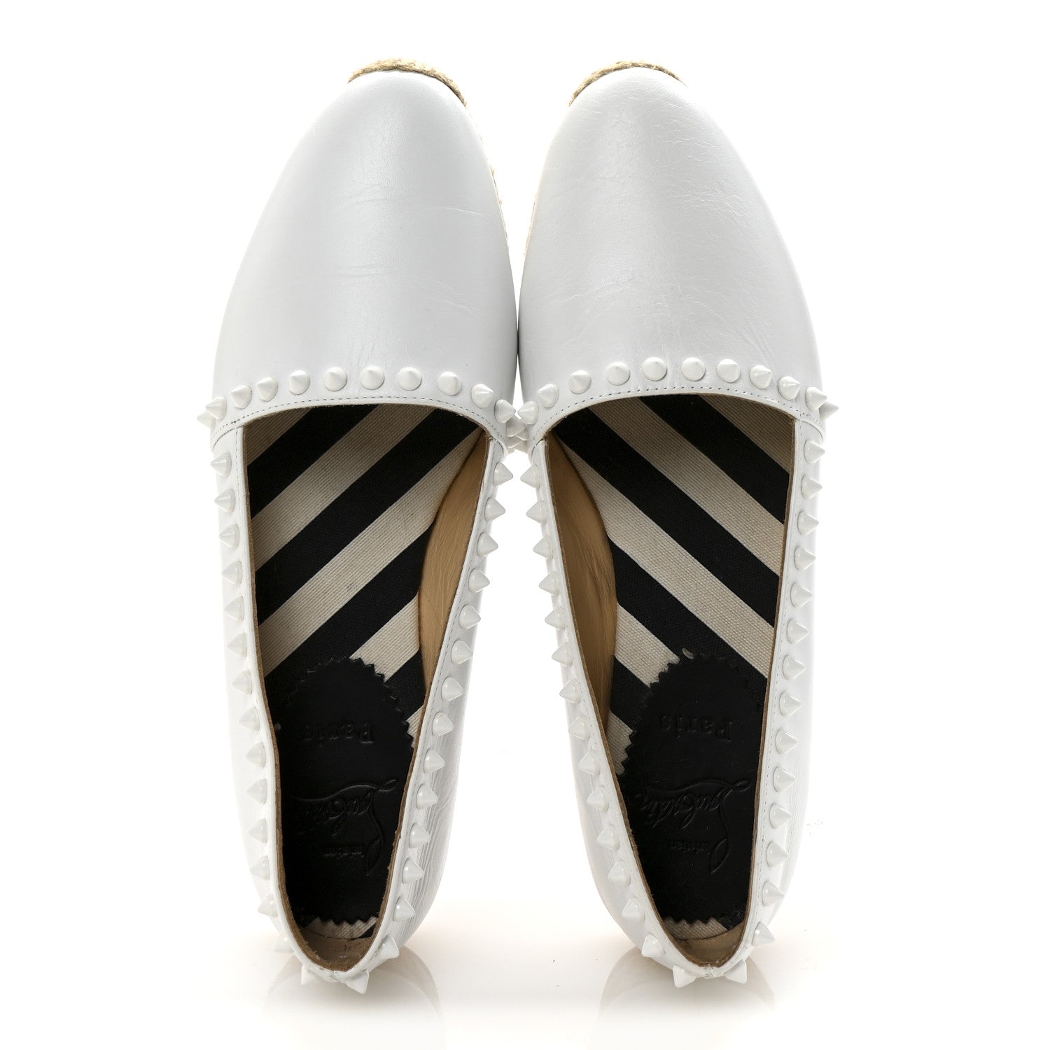 Christian Louboutin Calfskin Spikes Ares Flat Espadrilles 38 White 2 of 9