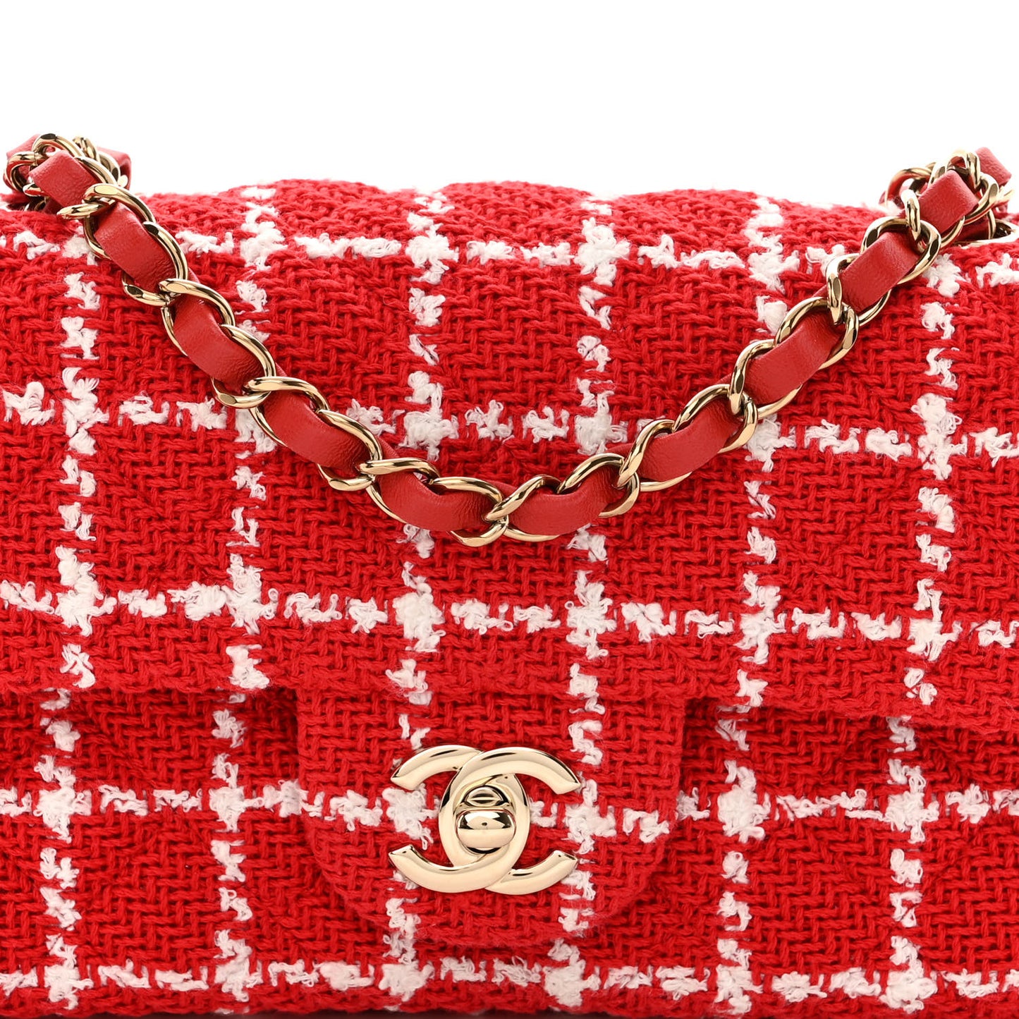 Tweed Quilted Mini Rectangular Flap White Red