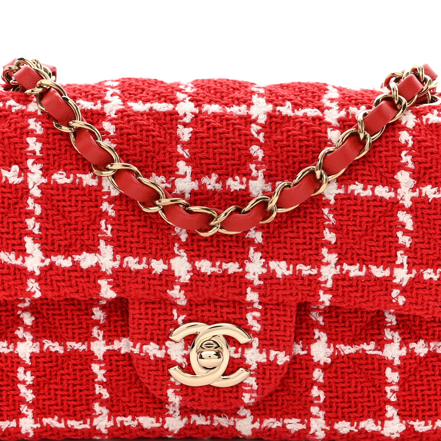Chanel Tweed Quilted Mini Rectangular Flap White Red 8 of 10