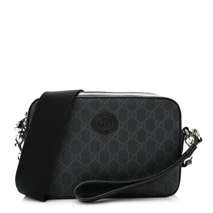 Gucci GG Supreme Monogram Azalea Calfskin Retro Interlocking G Wristlet Shoulder Bag Black 1 of 10