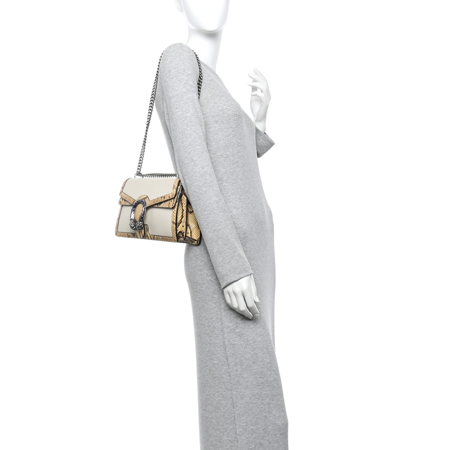 Gucci Calfskin Snakeskin Enamel Small Dionysus Shoulder Bag White Beige Electric Blue 2 of 11