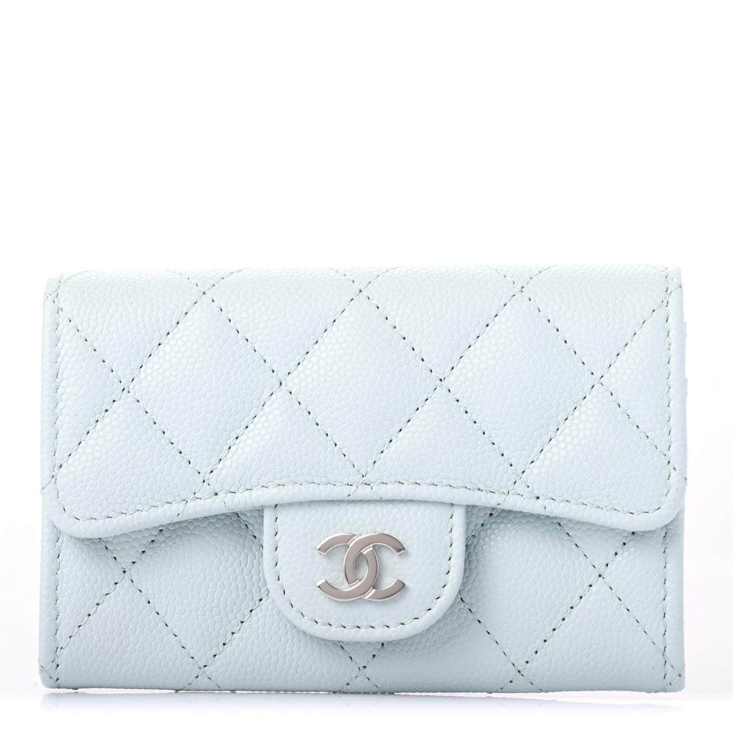 Caviar Quilted Flap Card Holder Wallet Light Blue