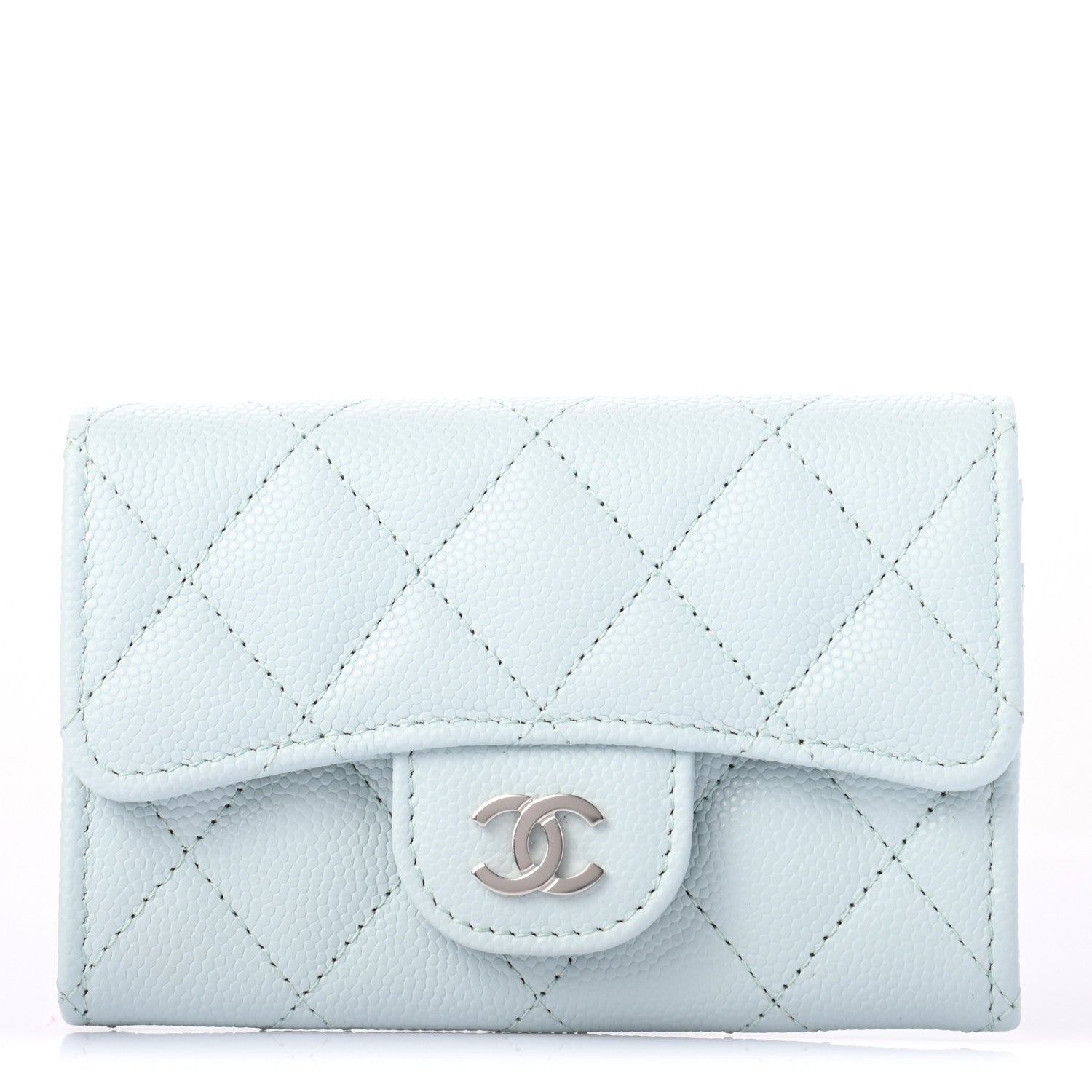 Chanel Caviar Quilted Flap Card Holder Wallet Light Blue 1 of 8