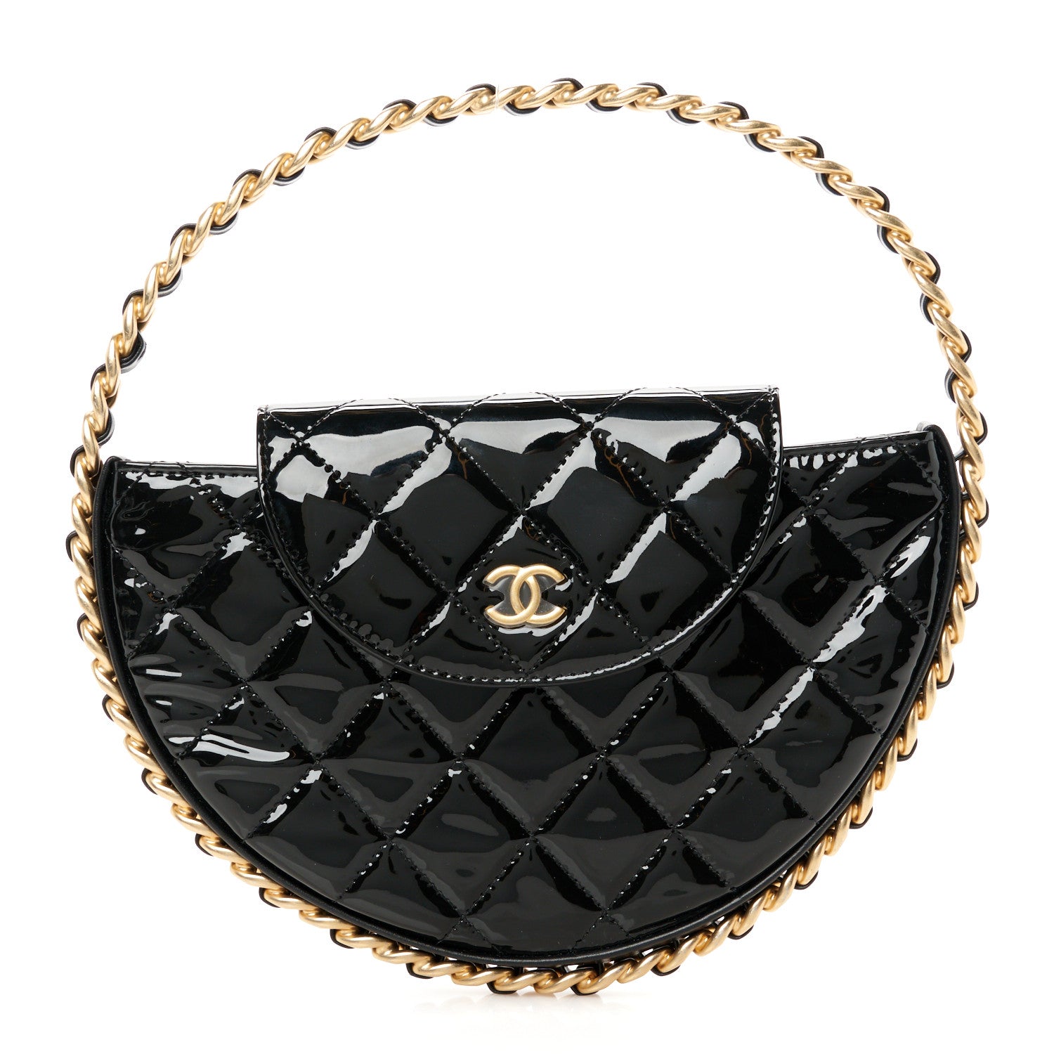 Chanel Patent Calfskin Quilted Chain Hoop Bag Black 1 of 11