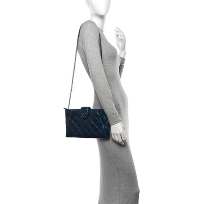Chanel Glazed Calfskin Quilted Coco Pleats Chain Clutch Blue 2 of 11